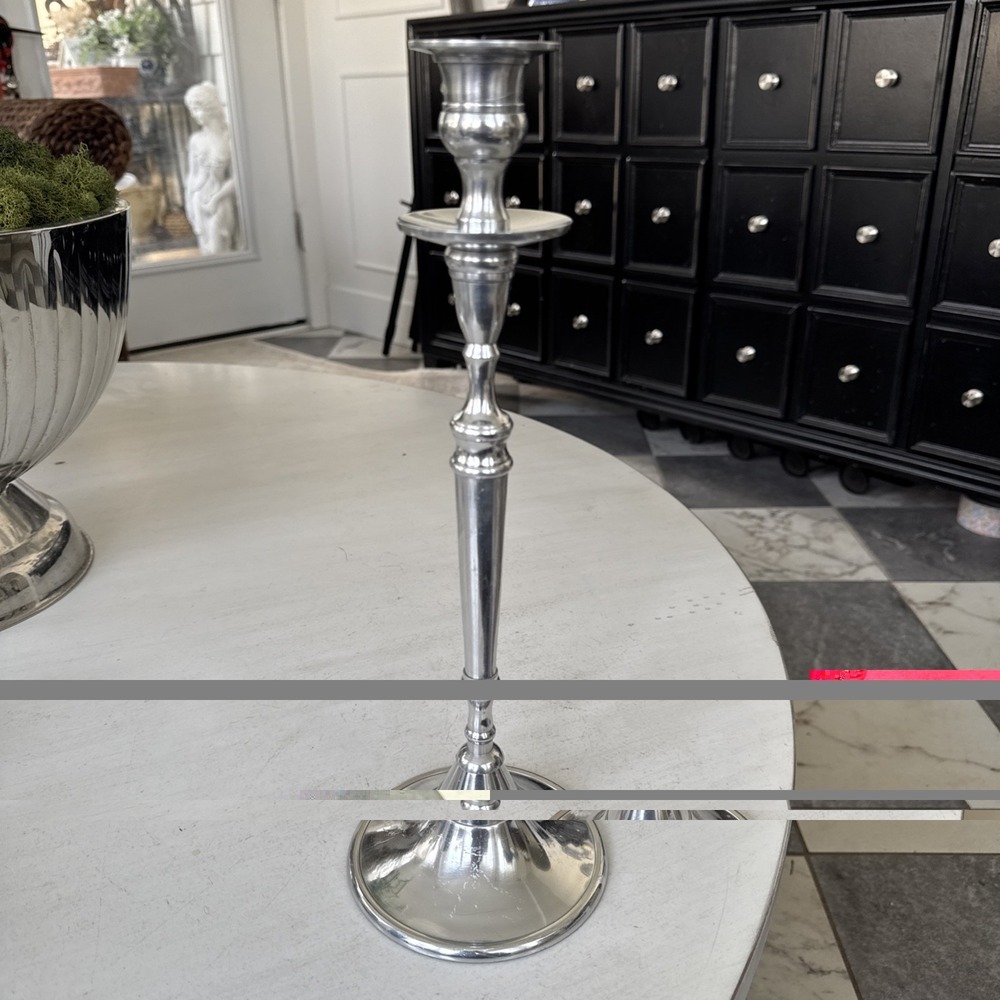 Polished Chrome Silver 14.5" Tall Taper Pillar Candlestick Holder